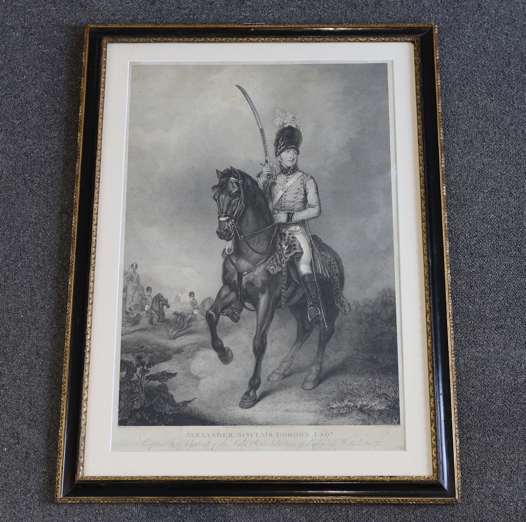 Anthony Carden after Arthur William Devis, stipple engraving, 'Alexander Sinclair Gordon Esquire, Captain & Adjutant of The Light Horse Volunteers of London and Westminster, published by Carden 1805, 56 x 38cm